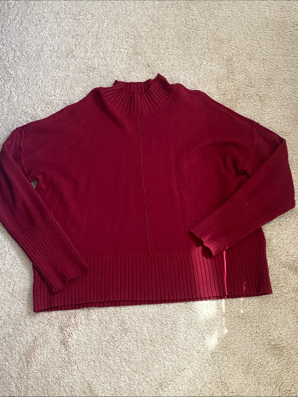 Women's Burgundy Rib-Trim Mock Neck Sweater